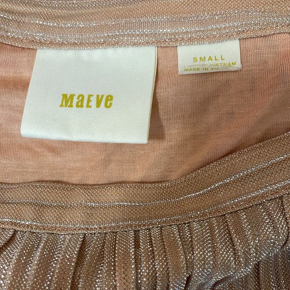 Anthropologie Maeve Pleated Metallic champagne peach midi skirt Small Anthro - Picture 10 of 11